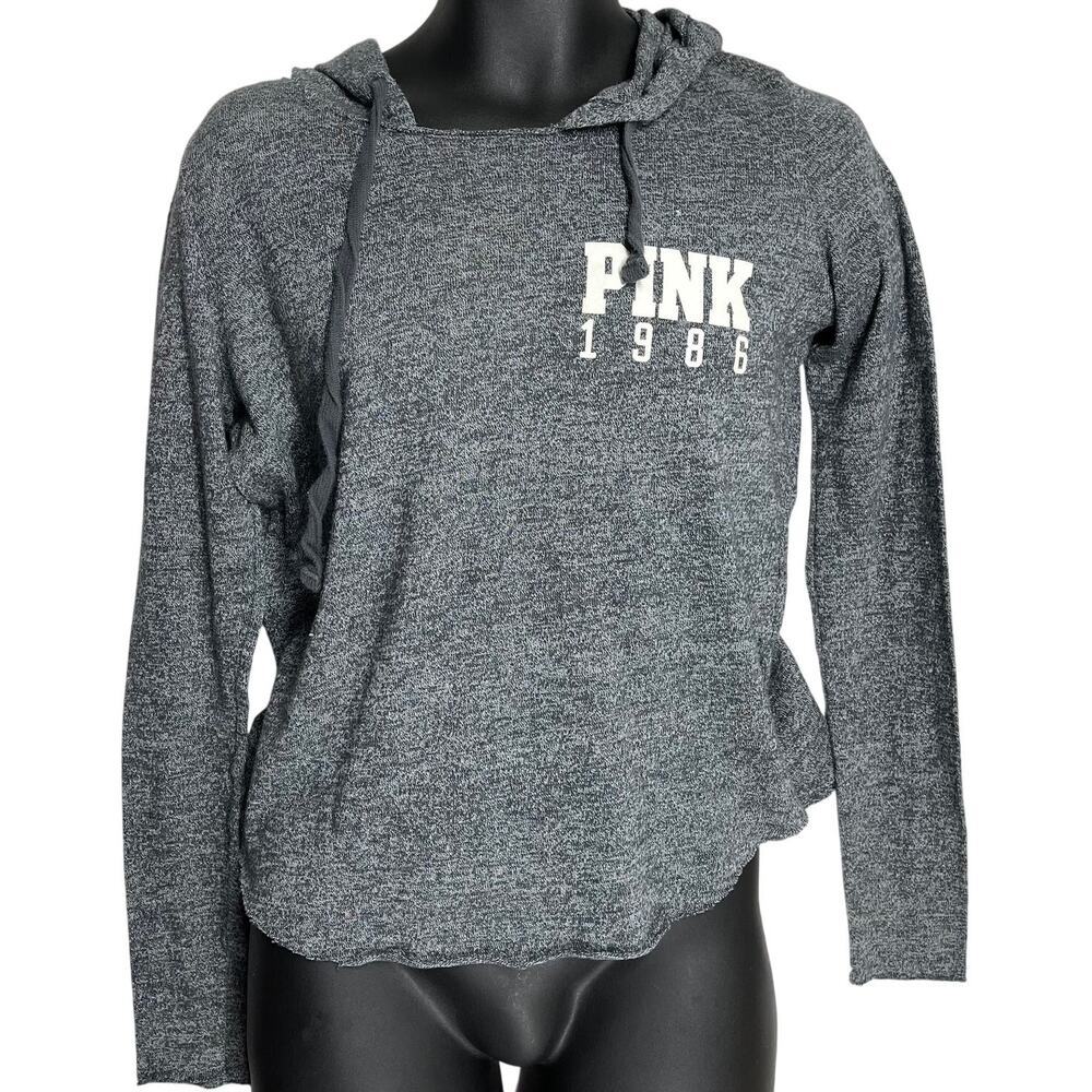 PINK Victorias Secret Hoodie Womens Size XS Gray Long Sleeve Pullover Cotton Y2K